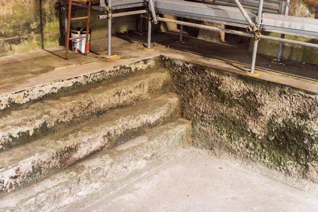 Herculaneum Suburban Baths. October 2023. Steps in north-west corner of pool. Photo courtesy of Johannes Eber.
